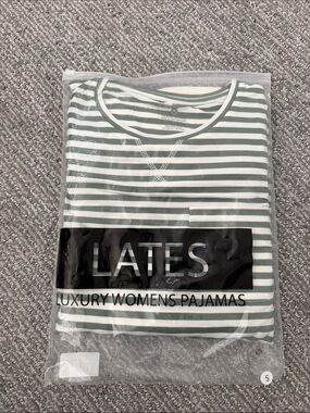 LATES Women's Green and White Striped Pajama Top and Bottom